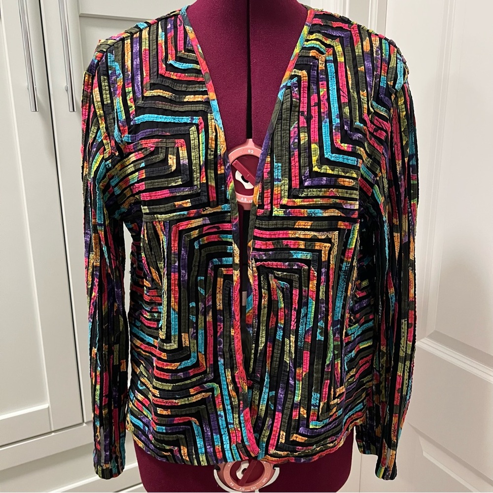 Vintage CHICO'S Decorative Artsy Multi-colored Jacket Size 2